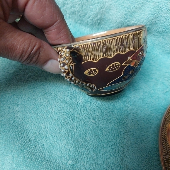 Vintage* Nagoya Satsuma Moriage Immortals Cup and Saucer Set - Picture 6 of 13